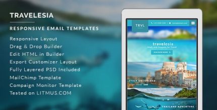 Travel & Hotel Адаптивный Email HTML Шаблон + Онлайн Доступ к Конструктуру