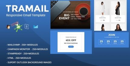 TRAMAIL - Адаптивный Email Шаблон (250+ Модули) + Stampready Builder